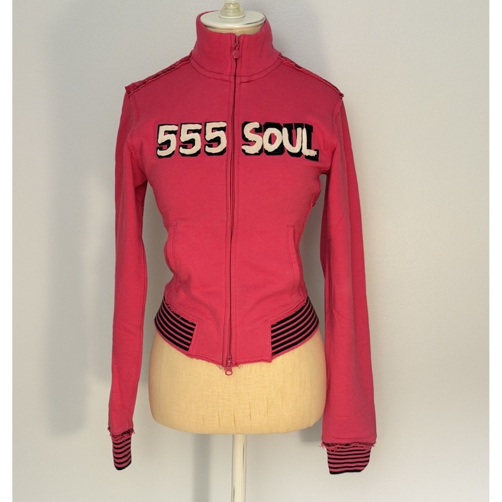 Triple Five Soul Pink Full Zip Track Jacket Mock Neck Y2K Streetwear Size SMALL